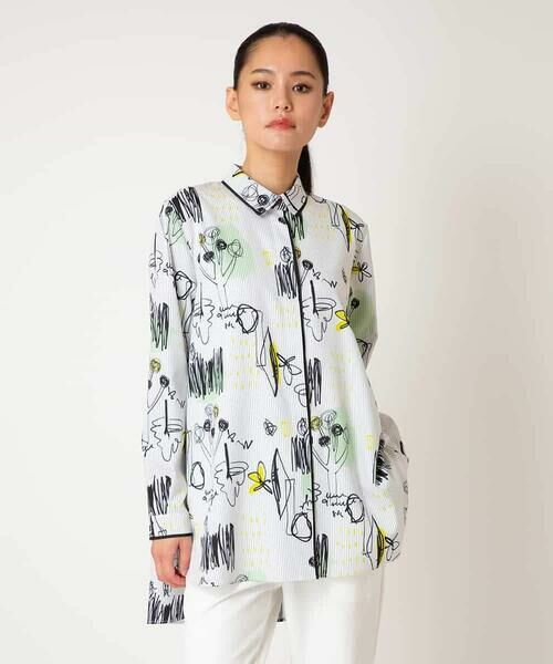 HIROKO BIS / ヒロコビス シャツ・ブラウス | POPプリントストライプブラウス（ホワイト）