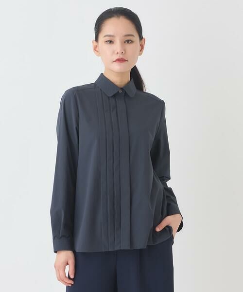 HIROKO BIS / ヒロコビス シャツ・ブラウス | タックデザインタイプライターシャツ（ネイビー）