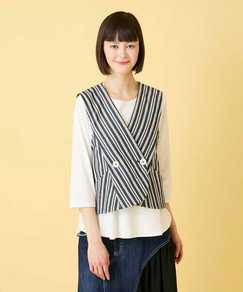 HIROKO BIS / ヒロコビス ベスト | ストライプショートジレ（ネイビー）