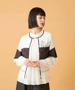 HIROKO BIS / ヒロコビス カーディガン・ボレロ | 花刺繍ブロッキングデザインカーディガン