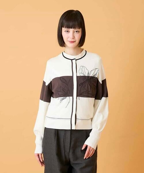HIROKO BIS / ヒロコビス カーディガン・ボレロ | 花刺繍ブロッキングデザインカーディガン | 詳細1