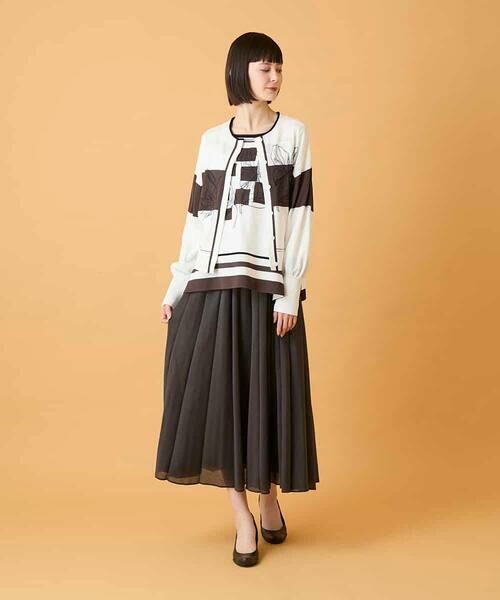 HIROKO BIS / ヒロコビス カットソー | 花刺繍フレーム配色デザインプルオーバー | 詳細12