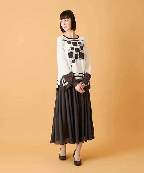 HIROKO BIS / ヒロコビス カットソー | 花刺繍フレーム配色デザインプルオーバー | 詳細13