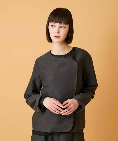 HIROKO BIS / ヒロコビス ノーカラージャケット | ジャカードノーカラージャケット（ダークグレー）