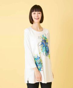HIROKO BIS / ヒロコビス チュニック | ドローイングフラワーチュニックカットソー