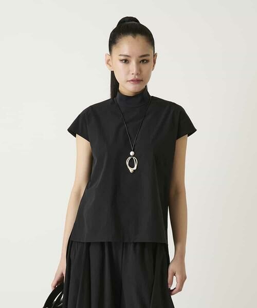 HIROKO BIS / ヒロコビス カットソー | リブネックフレンチスリーブプルオーバー（ブラック）