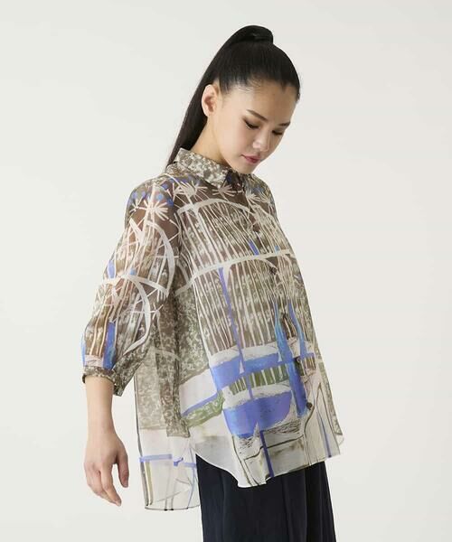 HIROKO BIS / ヒロコビス シャツ・ブラウス | アートプリントオーガンジーブラウス | 詳細9