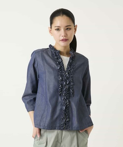 HIROKO BIS / ヒロコビス シャツ・ブラウス | フリルアクセントダンガリーブラウス | 詳細12