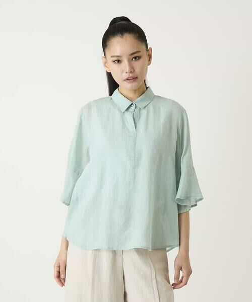 HIROKO BIS / ヒロコビス シャツ・ブラウス | フレアスリーブ麻ブラウス（グリーン）