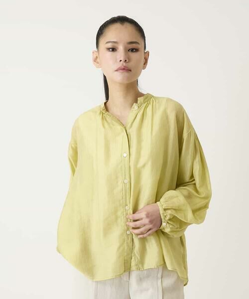HIROKO BIS / ヒロコビス シャツ・ブラウス | コードストライプシアーブラウス（グリーン）