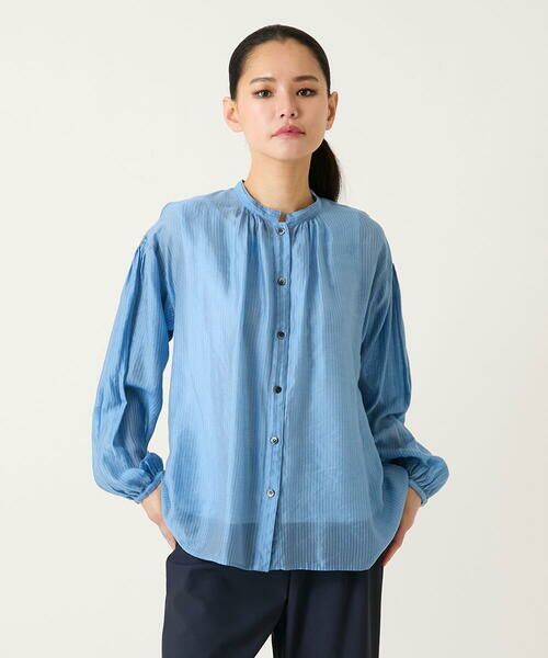 HIROKO BIS / ヒロコビス シャツ・ブラウス | コードストライプシアーブラウス（ライトブルー）