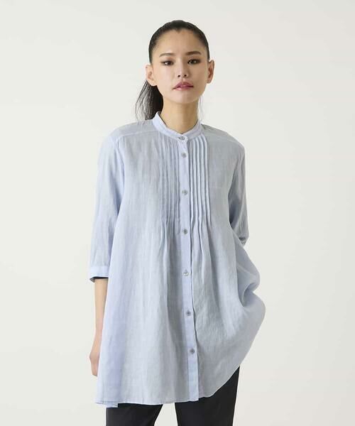 HIROKO BIS / ヒロコビス チュニック | ピンタックフレア麻ブラウス（ライトブルー）