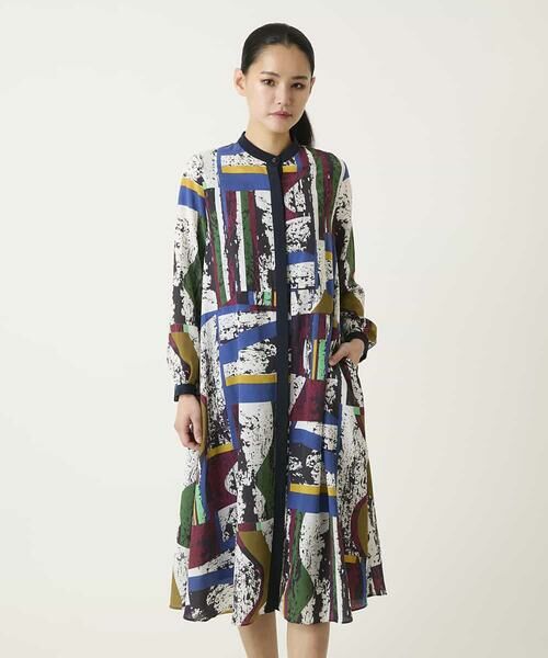 HIROKO BIS / ヒロコビス ロング・マキシ丈ワンピース | アートパネルデザインプリントワンピース（ホワイト）