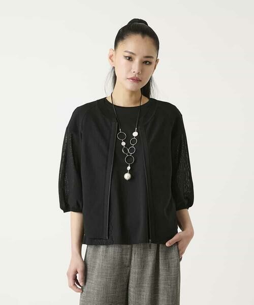 HIROKO BIS / ヒロコビス カーディガン・ボレロ | リブポイントコンパクトニットカーディガン（ブラック）