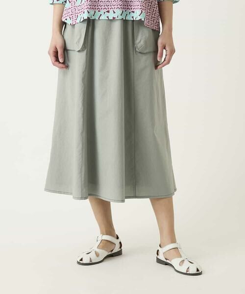 HIROKO BIS / ヒロコビス ロング・マキシ丈スカート | リネンライクアウトポケットフレアスカート（ライトグレー）