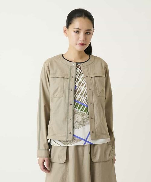HIROKO BIS / ヒロコビス ノーカラージャケット | リネンライクショートジャケット（ベージュ）