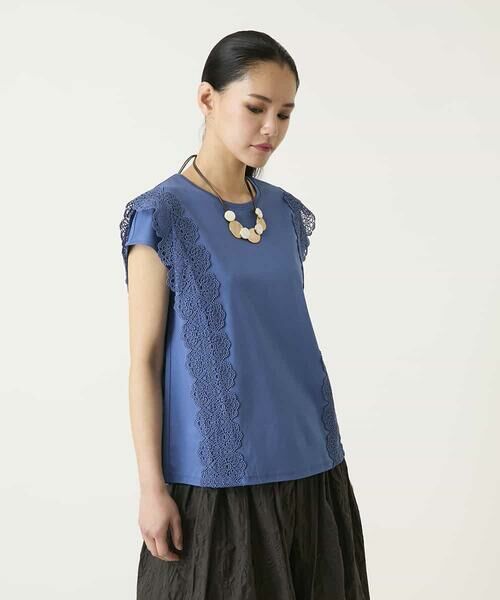 HIROKO BIS / ヒロコビス カットソー | サイドレースフレンチスリーブカットソー（ブルー）