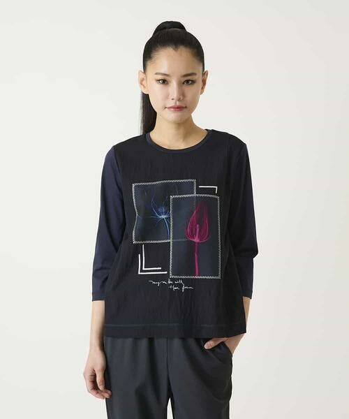 HIROKO BIS / ヒロコビス カットソー | 異素材ジョイントコラージュデザインカットソー（ネイビー）