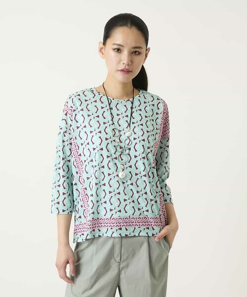 HIROKO BIS / ヒロコビス カットソー | 幾何デザインボックスシルエットブラウス（グリーン）