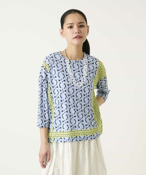 HIROKO BIS / ヒロコビス カットソー | 幾何デザインボックスシルエットブラウス（ライトブルー）