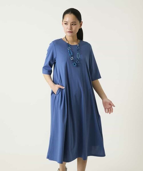 HIROKO BIS / ヒロコビス ロング・マキシ丈ワンピース | 切り替えフレアジャージーワンピース（ブルー）