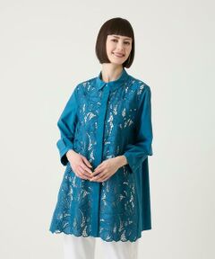 HIROKO BIS / ヒロコビス チュニック | フラワー刺繍コットンロングシャツ