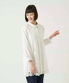 HIROKO BIS / ヒロコビス チュニック | フラワー刺繍コットンロングシャツ