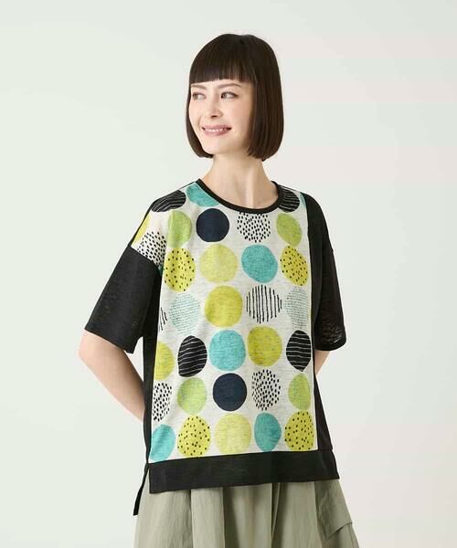 HIROKO BIS / ヒロコビス カットソー | カラフルパターンドットTシャツ（アイボリー）