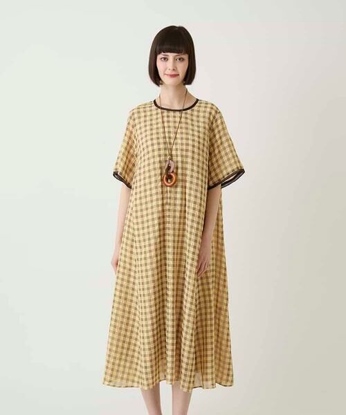 HIROKO BIS / ヒロコビス ロング・マキシ丈ワンピース | サッカーチェック半袖ワンピース（イエロー）