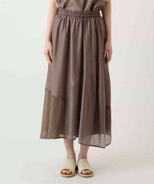 HIROKO BIS / ヒロコビス ロング・マキシ丈スカート | メッシュアクセントアシンメトリースカート /洗える（ブラウン）