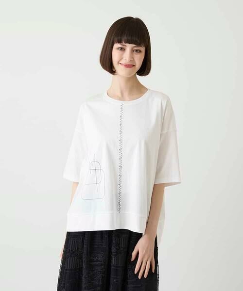 HIROKO BIS / ヒロコビス カットソー | 【接触冷感】ミシンステッチボクシーシルエットTシャツ（ホワイト）