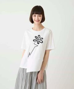 HIROKO BIS / ヒロコビス カットソー | 【接触冷感】異素材切り替えフラワー刺繍デザインTシャツ /洗える