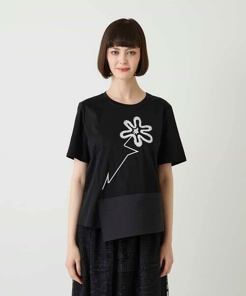 HIROKO BIS / ヒロコビス カットソー | 【接触冷感】異素材切り替えフラワー刺繍デザインTシャツ | 詳細1