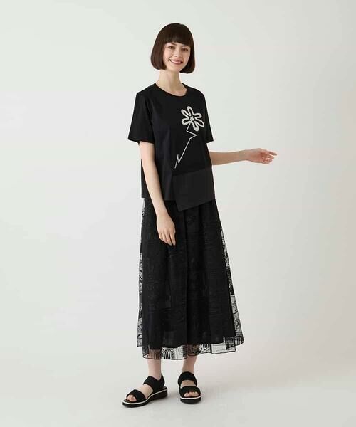 HIROKO BIS / ヒロコビス カットソー | 【接触冷感】異素材切り替えフラワー刺繍デザインTシャツ | 詳細12
