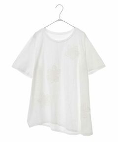 【洗える】フラワーモチーフコットンスムースTシャツ