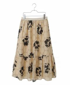 【洗える】サークル刺繍フラワープリントスカート