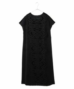 HIROKO BIS GRANDE / ヒロコビス グランデ ロング・マキシ丈ワンピース | 【洗える】ベロア刺繍レースIライン半袖ワンピース