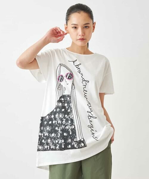 HIROKO BIS GRANDE / ヒロコビス グランデ チュニック | 【大きいサイズ】デザインプリントチュニックTシャツ /洗える | 詳細1