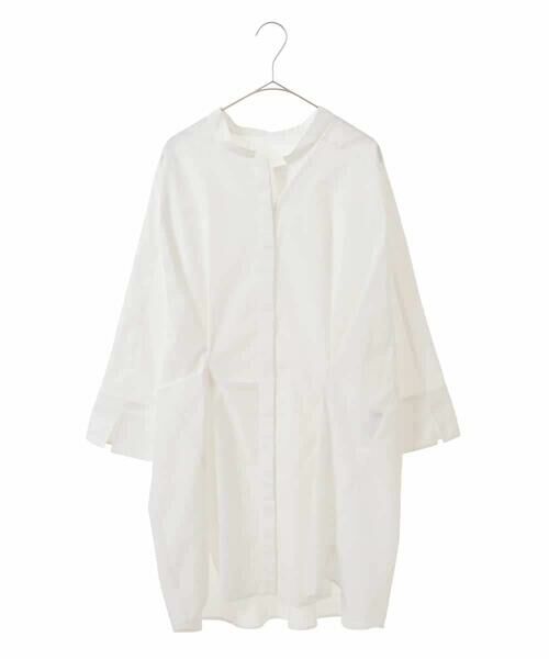 HIROKO BIS GRANDE / ヒロコビス グランデ シャツ・ブラウス | 【大きいサイズ】バンドカラータックデザインシャツ /洗濯機で洗える | 詳細1