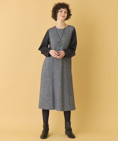 HIROKO BIS GRANDE / ヒロコビス グランデ ロング・マキシ丈ワンピース | 【大きいサイズ】ファンシーヘリンボーンドッキングワンピース | 詳細18