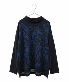HIROKO BIS GRANDE / ヒロコビス グランデ ニット・セーター | 【大きいサイズ】フラワージャカードモックネックプルオーバー /洗える