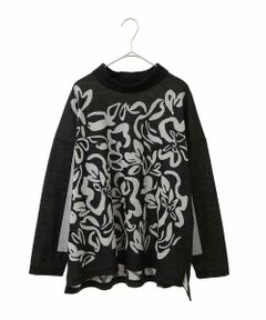 HIROKO BIS GRANDE / ヒロコビス グランデ ニット・セーター | 【大きいサイズ】フラワージャカードモックネックプルオーバー /洗える