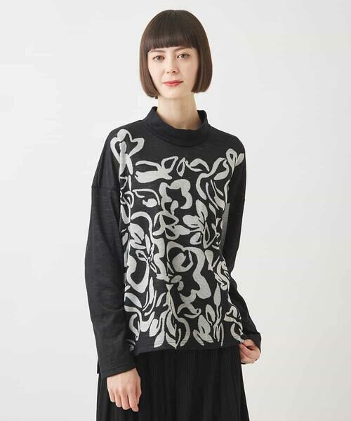 HIROKO BIS GRANDE / ヒロコビス グランデ ニット・セーター | 【大きいサイズ】フラワージャカードモックネックプルオーバー /洗える | 詳細10