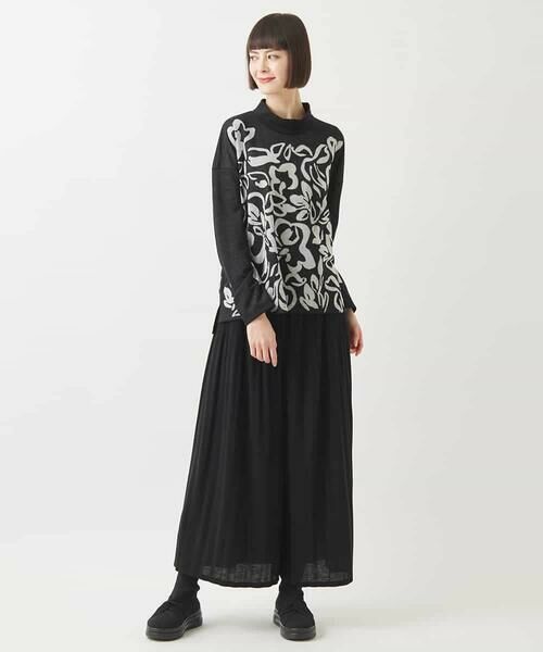 HIROKO BIS GRANDE / ヒロコビス グランデ ニット・セーター | 【大きいサイズ】フラワージャカードモックネックプルオーバー /洗える | 詳細12