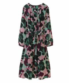 HIROKO BIS GRANDE / ヒロコビス グランデ ロング・マキシ丈ワンピース | 【大きいサイズ/ボウタイリボン付き】アートプリントAラインワンピース /洗濯機で洗える