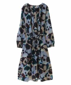 HIROKO BIS GRANDE / ヒロコビス グランデ ロング・マキシ丈ワンピース | 【大きいサイズ/ボウタイリボン付き】アートプリントAラインワンピース /洗濯機で洗える