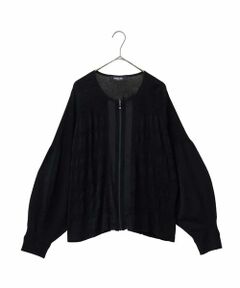 HIROKO BIS GRANDE / ヒロコビス グランデ ニット・セーター | 【大きいサイズ】シャーリングニットジップカーディガン