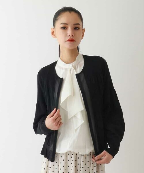 HIROKO BIS GRANDE / ヒロコビス グランデ ニット・セーター | 【大きいサイズ】シャーリングニットジップカーディガン | 詳細6