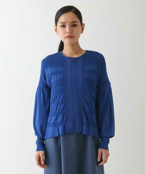 HIROKO BIS GRANDE / ヒロコビス グランデ ニット・セーター | 【大きいサイズ】シャーリングニットジップカーディガン | 詳細7