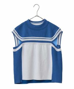 HIROKO BIS GRANDE / ヒロコビス グランデ ベスト | 【大きいサイズ】カラーブロッキングニットジレ